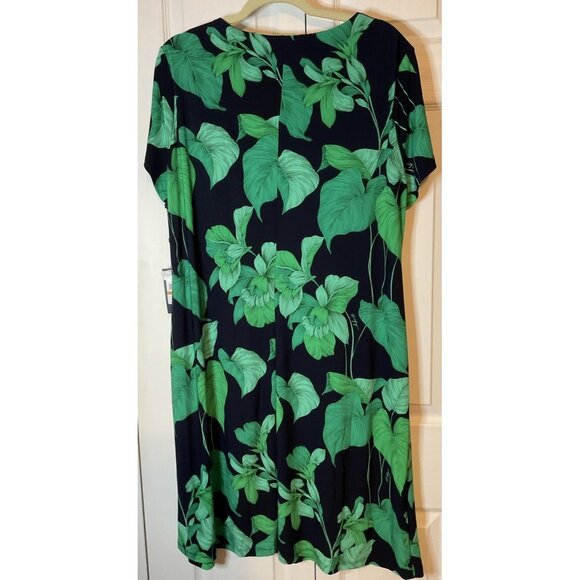 Tommy Hilfiger Navy & Green Leaves Tropical Midi Dress Size 16W New $109 - Picture 5 of 5